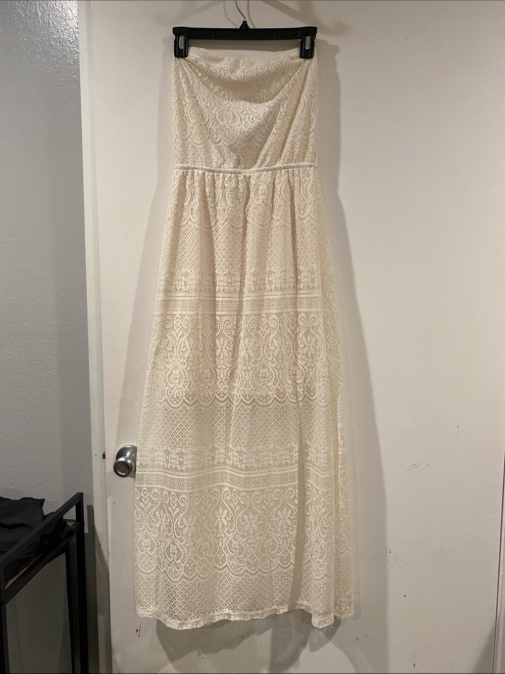 Strapless Lace Maxi Dress in Cream
